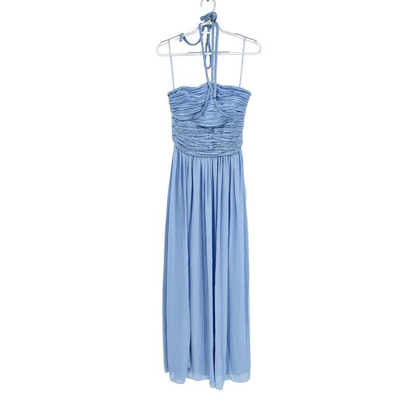 Dress The Population Aura Chiffon Halter Maxi Dress Blue M NWT - Picture 2 of 6